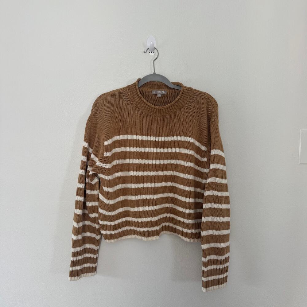 J. CREW Women's Tan White Stripe Rollneck Sweater Size Small